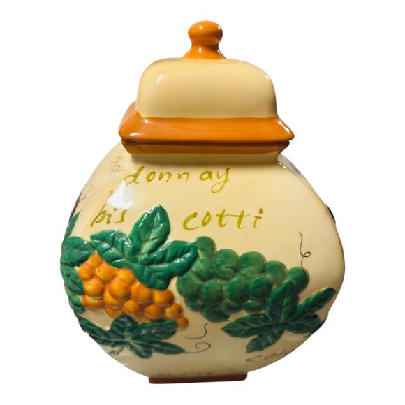 Vintage Nonni’s Handpainted Ceramic Biscotti Jar With Lid Grapes & Text  12.5 “ - Picture 9 of 10